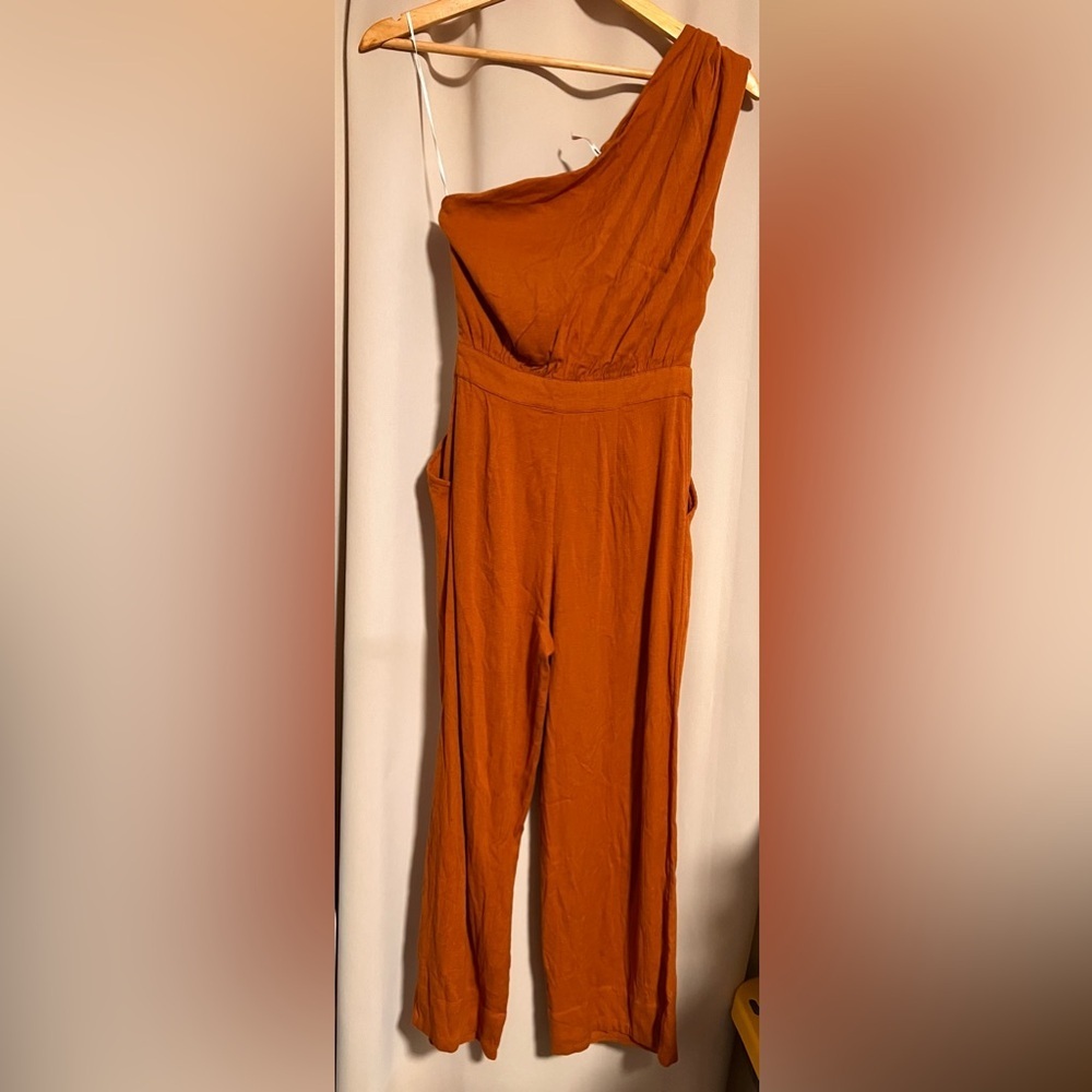 Free People Orange Wide-Leg Jumpsuit with Elasticated Neckline - Picture 3 of 7